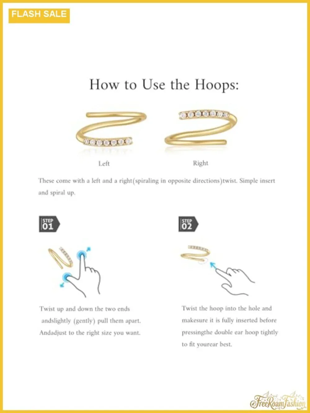 Gold Plated Double Huggie Hoop Tiny Twist Spiral Earrings Backless